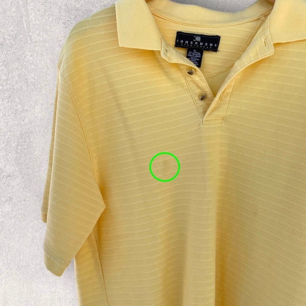 Consensus Sportswear Mens Yellow 3 Button Collared Short Sleeve Polo Size XL - Picture 2 of 8